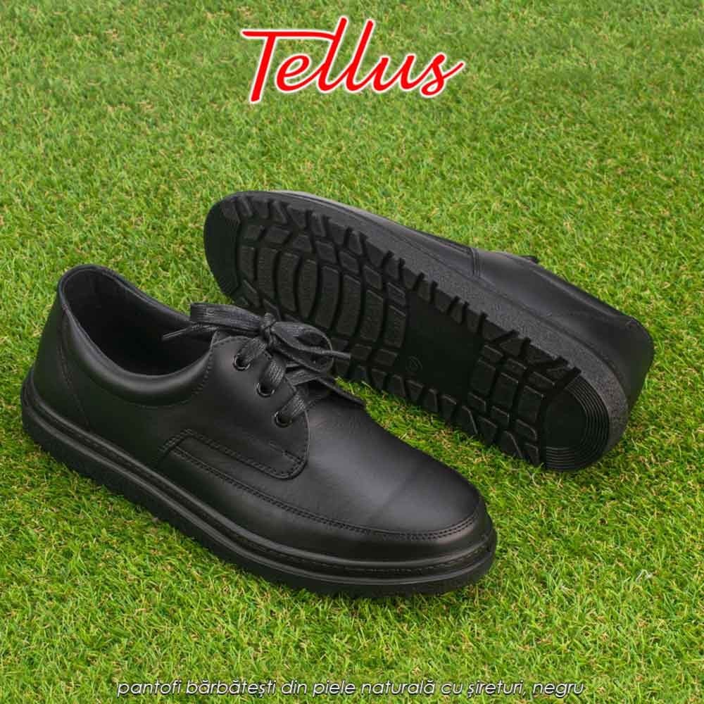 Tellus M0510N - pantofi bărbătești din piele naturală cu șireturi, negru
