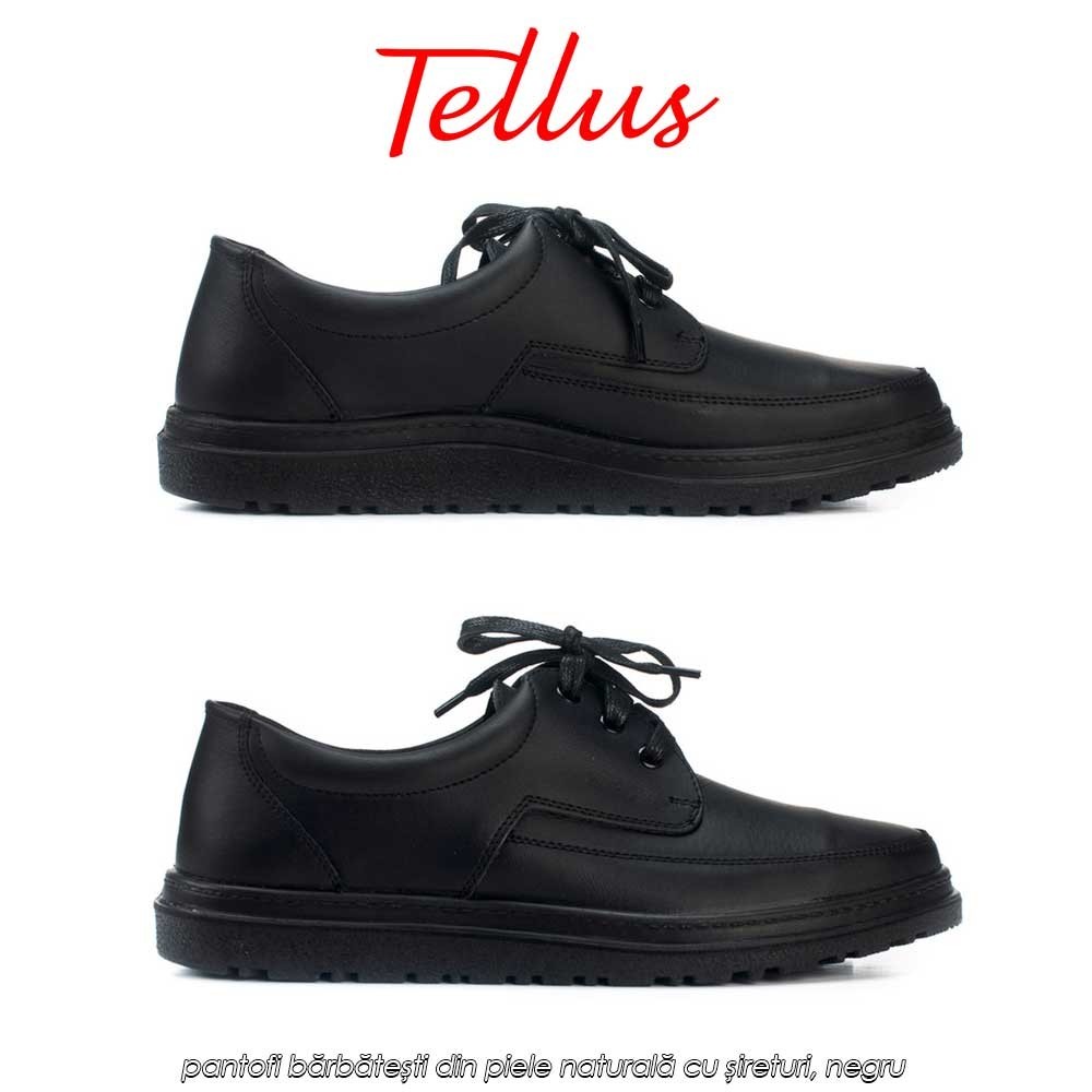 Tellus M0510N - pantofi bărbătești din piele naturală cu șireturi, negru