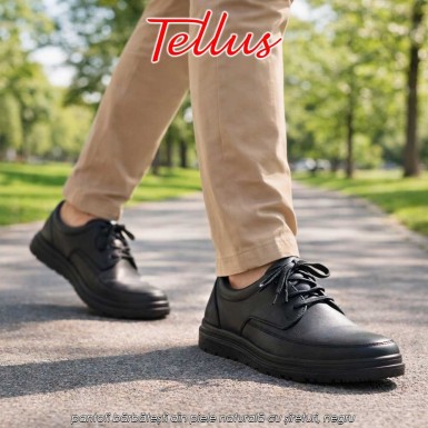 Tellus M0510N - pantofi bărbătești din piele naturală cu șireturi, negru