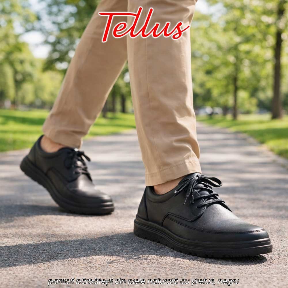 Tellus M0510N - pantofi bărbătești din piele naturală cu șireturi, negru