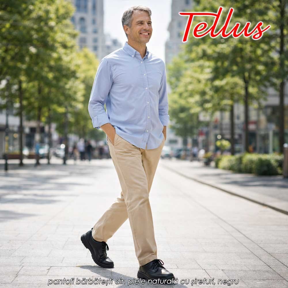 Tellus M0510N - pantofi bărbătești din piele naturală cu șireturi, negru