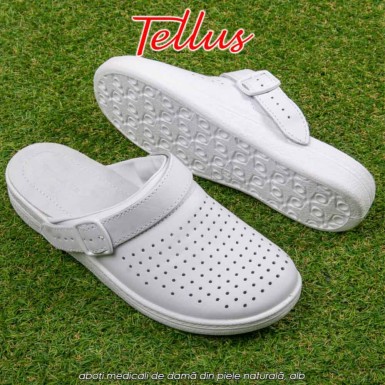 Tellus M0404W - saboți medicali de damă din piele naturală, alb
