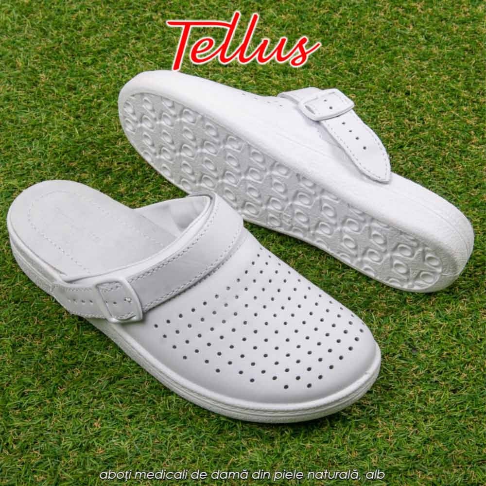 Tellus M0404W - saboți medicali de damă din piele naturală, alb