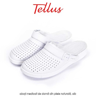Tellus M0404W - saboți medicali de damă din piele naturală, alb