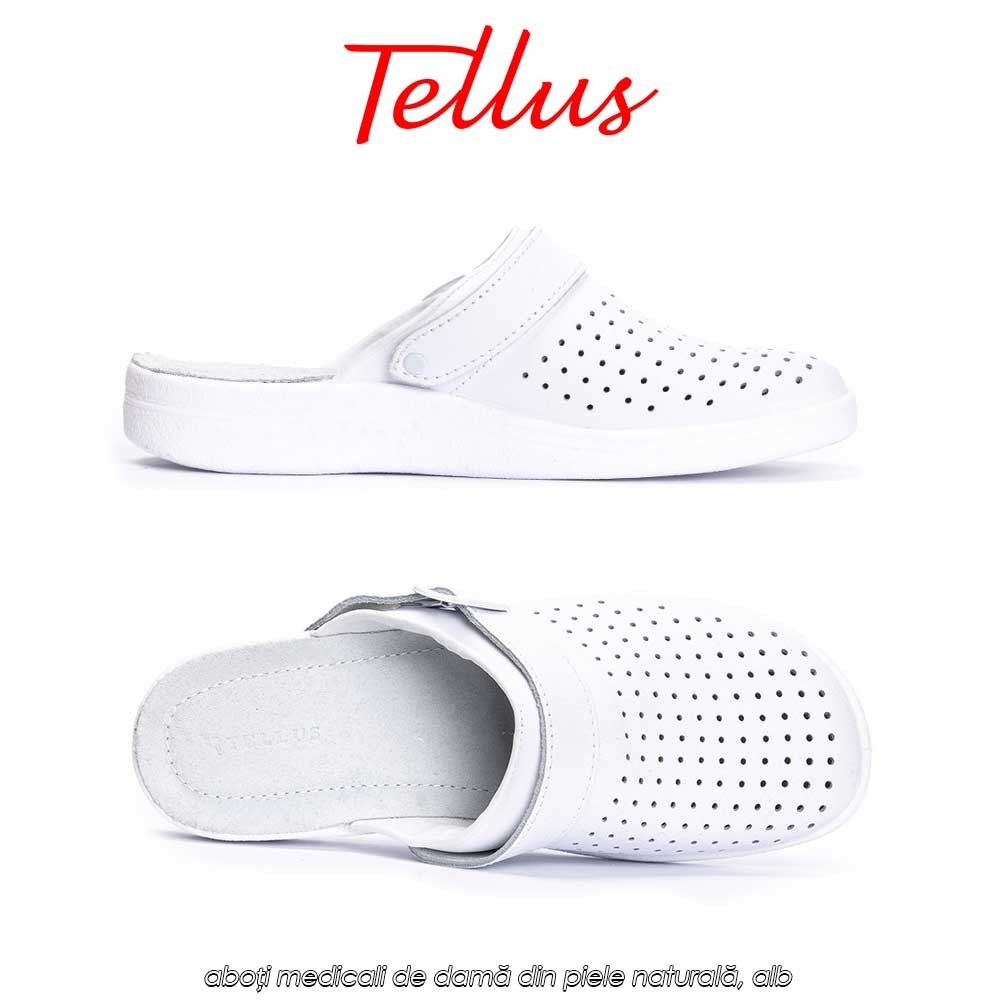 Tellus M0404W - saboți medicali de damă din piele naturală, alb
