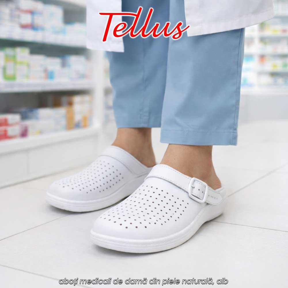 Tellus M0404W - saboți medicali de damă din piele naturală, alb