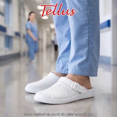 Tellus M0404W - saboți medicali de damă din piele naturală, alb