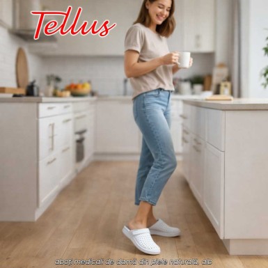 Tellus M0404W - saboți medicali de damă din piele naturală, alb