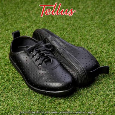 Tellus M7205N - pantofi de damă din piele naturală cu șireturi, negru