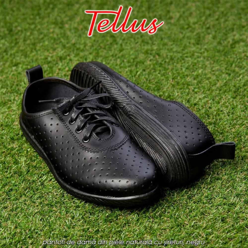 Tellus M7205N - pantofi de damă din piele naturală cu șireturi, negru