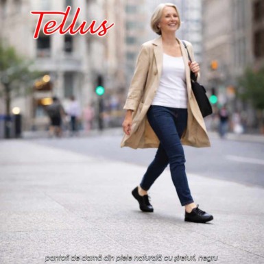 Tellus M7205N - pantofi de damă din piele naturală cu șireturi, negru