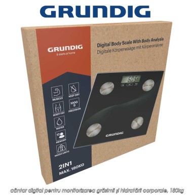 Grundig Body Fat-Hydration Scale - cântar digital pentru monitorizarea grăsimii și hidratării corporale, 180kg