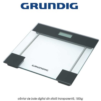 Grundig Body Scale - cântar de baie digital din sticlă transparentă, 180kg