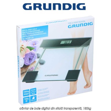 Grundig Body Scale - cântar de baie digital din sticlă transparentă, 180kg