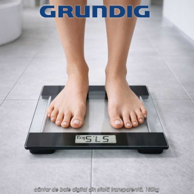 Grundig Body Scale - cântar de baie digital din sticlă transparentă, 180kg