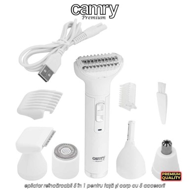 Camry Multifunction Trimmer Set CR2935 – epilator reîncărcabil 5 în 1 pentru față și corp cu 5 accesorii
