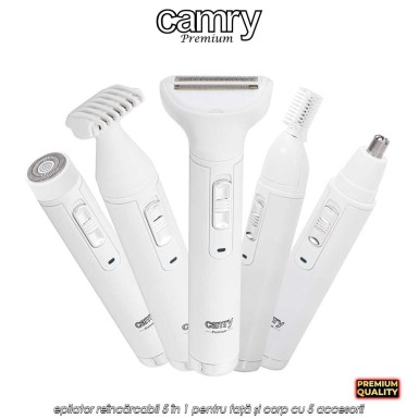 Camry Multifunction Trimmer Set CR2935 – epilator reîncărcabil 5 în 1 pentru față și corp cu 5 accesorii
