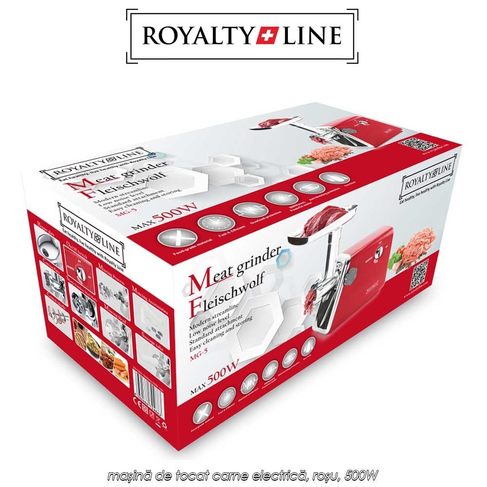Royalty Line Meat Grinder MG5R - mașină de tocat carne electrică, roșu, 500W