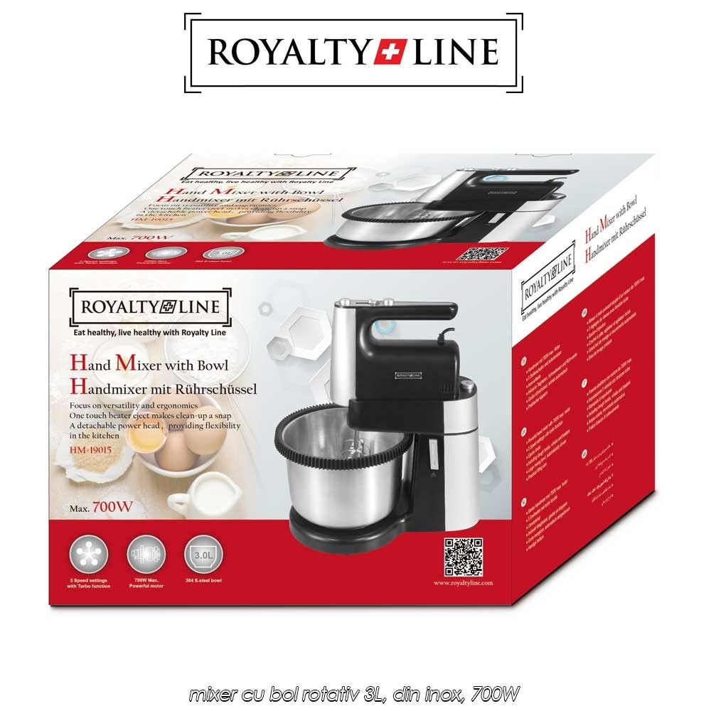 Royalty Line Mixer With Bowl HM19015 - mixer cu bol rotativ 3L, din inox, 700W