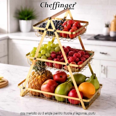 Cheffinger Home 3 layer fruit basket DR07 - coș metalic cu 3 etaje pentru fructe și legume, auriu