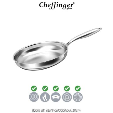 Cheffinger Home Pure Stainless Steel 3PLYFP20 - tigaie din oțel inoxidabil pur, 20cm