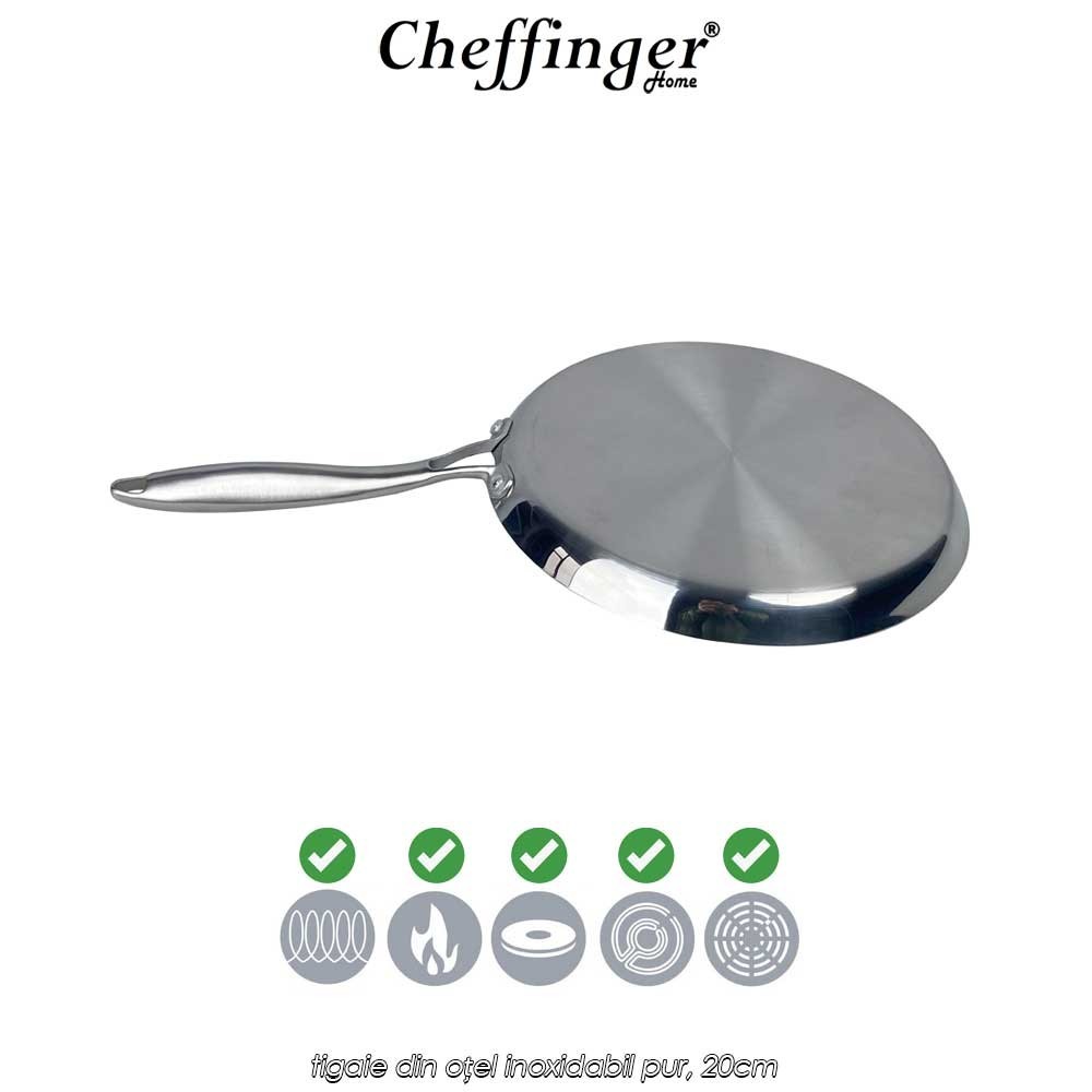 Cheffinger Home Pure Stainless Steel 3PLYFP20 - tigaie din oțel inoxidabil pur, 20cm
