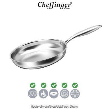 Cheffinger Home Pure Stainless Steel 3PLYFP24 - tigaie din oțel inoxidabil pur, 24cm