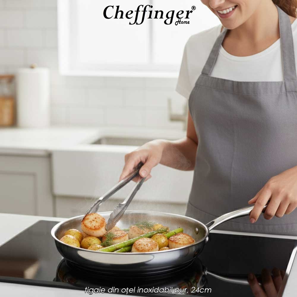 Cheffinger Home Pure Stainless Steel 3PLYFP24 - tigaie din oțel inoxidabil pur, 24cm