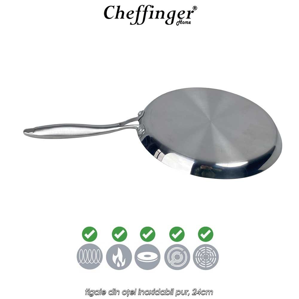 Cheffinger Home Pure Stainless Steel 3PLYFP24 - tigaie din oțel inoxidabil pur, 24cm