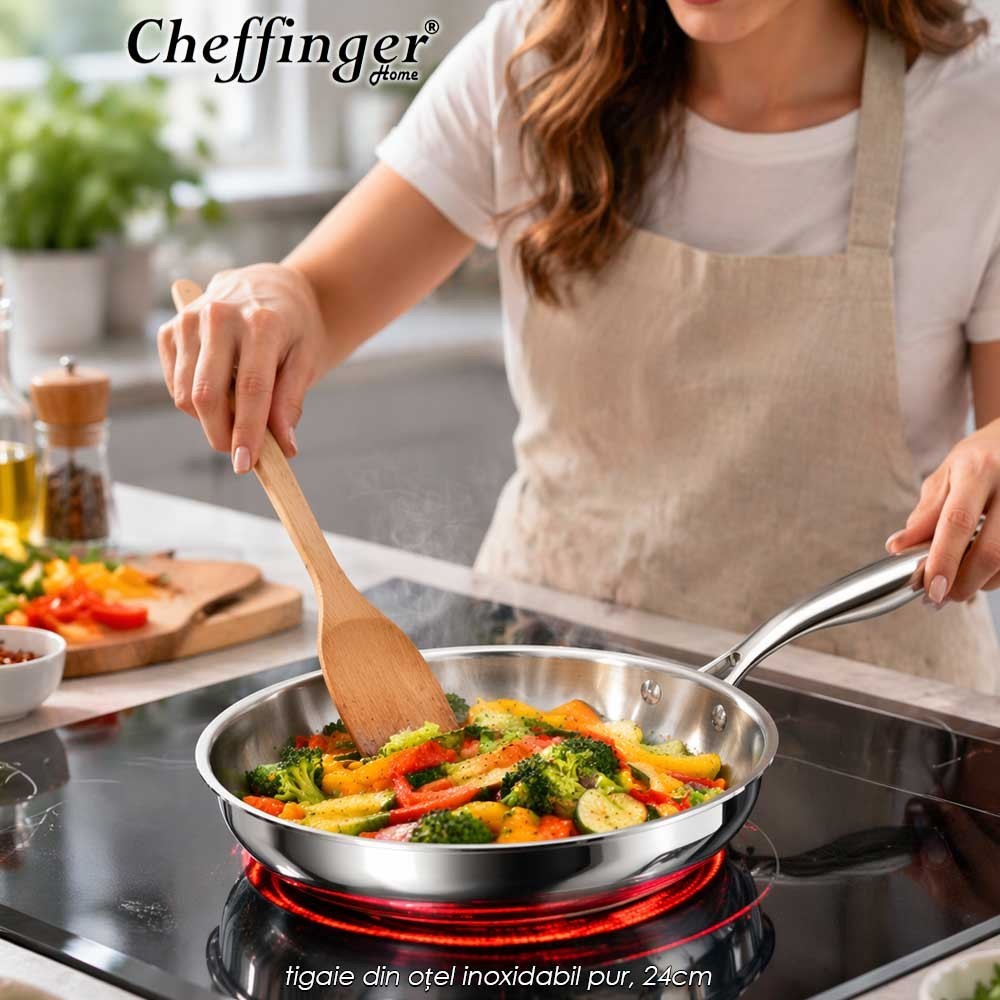 Cheffinger Home Pure Stainless Steel 3PLYFP24 - tigaie din oțel inoxidabil pur, 24cm