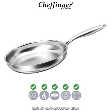 Cheffinger Home Pure Stainless Steel 3PLYFP28 - tigaie din oțel inoxidabil pur, 28cm