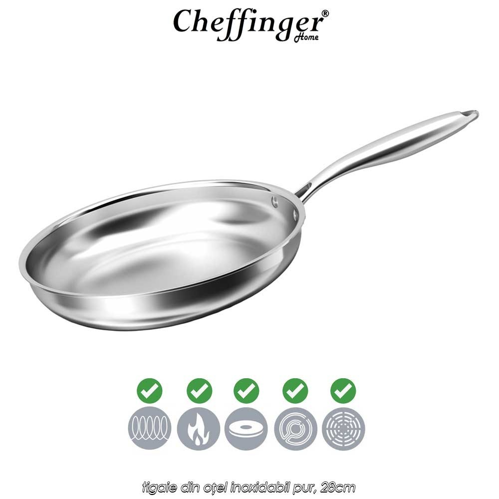 Cheffinger Home Pure Stainless Steel 3PLYFP28 - tigaie din oțel inoxidabil pur, 28cm