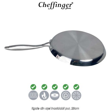 Cheffinger Home Pure Stainless Steel 3PLYFP28 - tigaie din oțel inoxidabil pur, 28cm