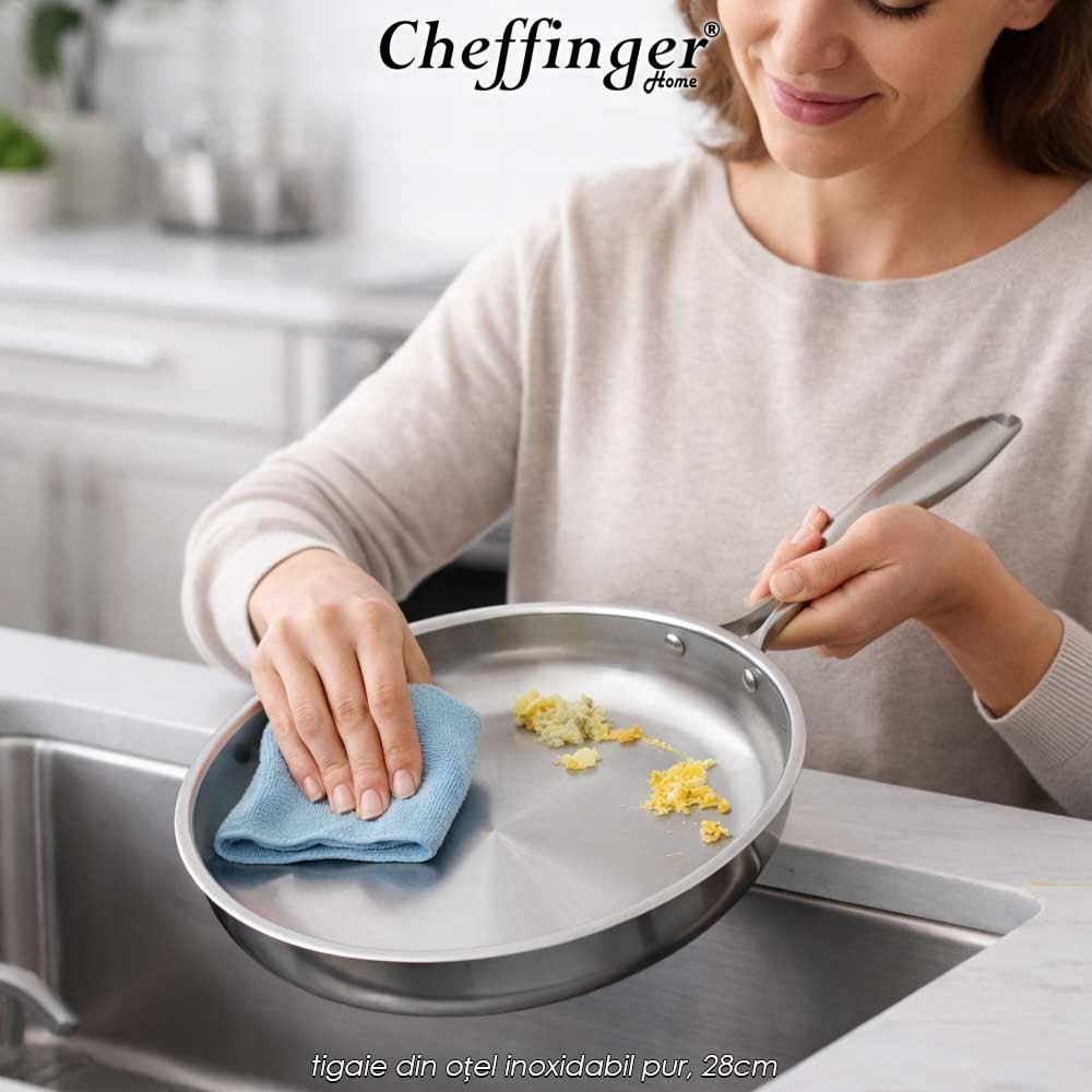 Cheffinger Home Pure Stainless Steel 3PLYFP28 - tigaie din oțel inoxidabil pur, 28cm