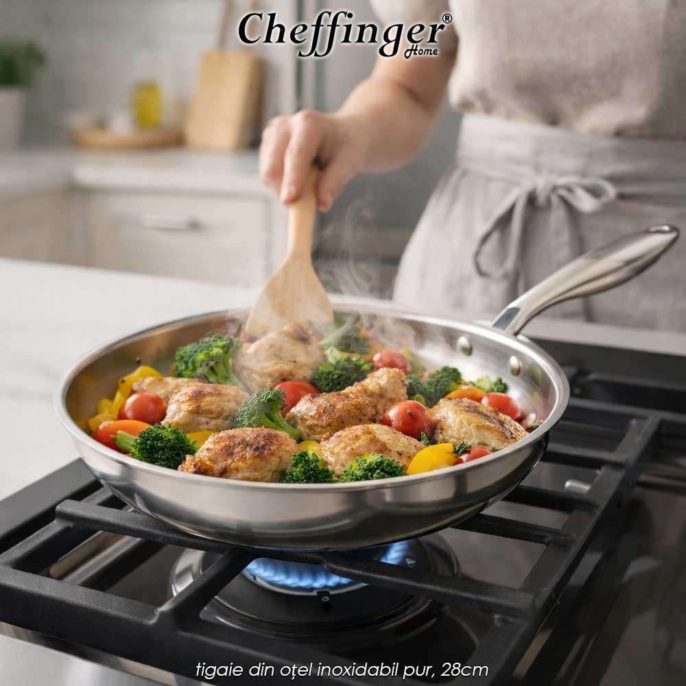 Cheffinger Home Pure Stainless Steel 3PLYFP28 - tigaie din oțel inoxidabil pur, 28cm