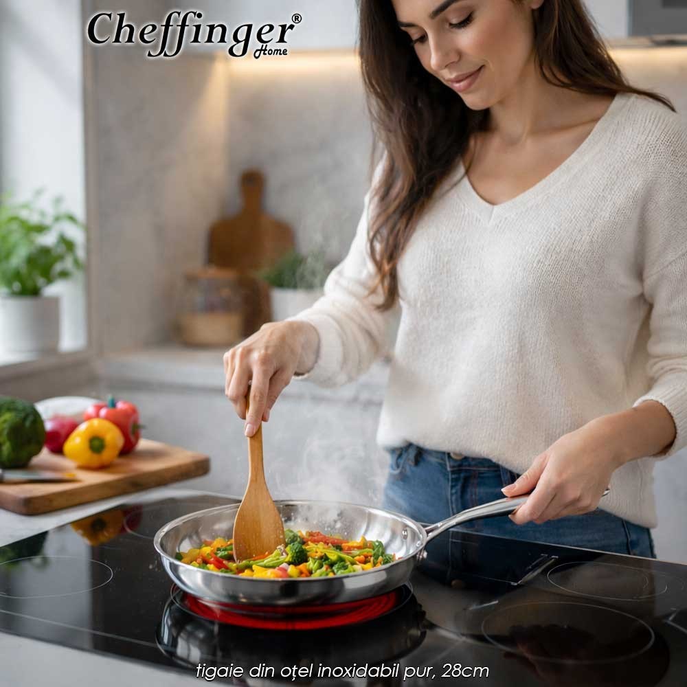 Cheffinger Home Pure Stainless Steel 3PLYFP28 - tigaie din oțel inoxidabil pur, 28cm