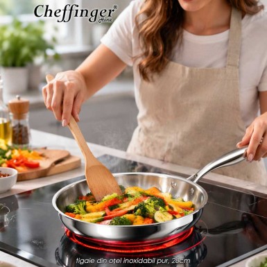 Cheffinger Home Pure Stainless Steel 3PLYFP28 - tigaie din oțel inoxidabil pur, 28cm