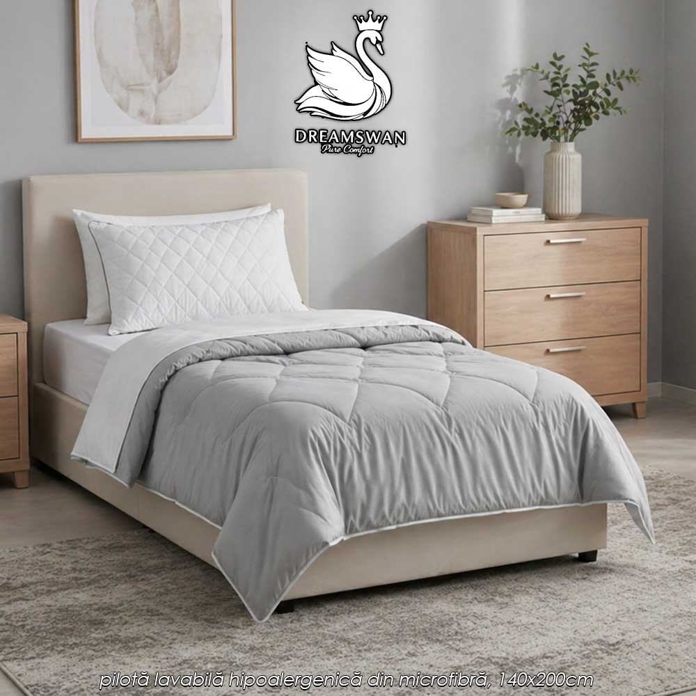 Dreamswan Washable Duvet BL140G - pilotă lavabilă hipoalergenică din microfibră, gri, 140x200cm
