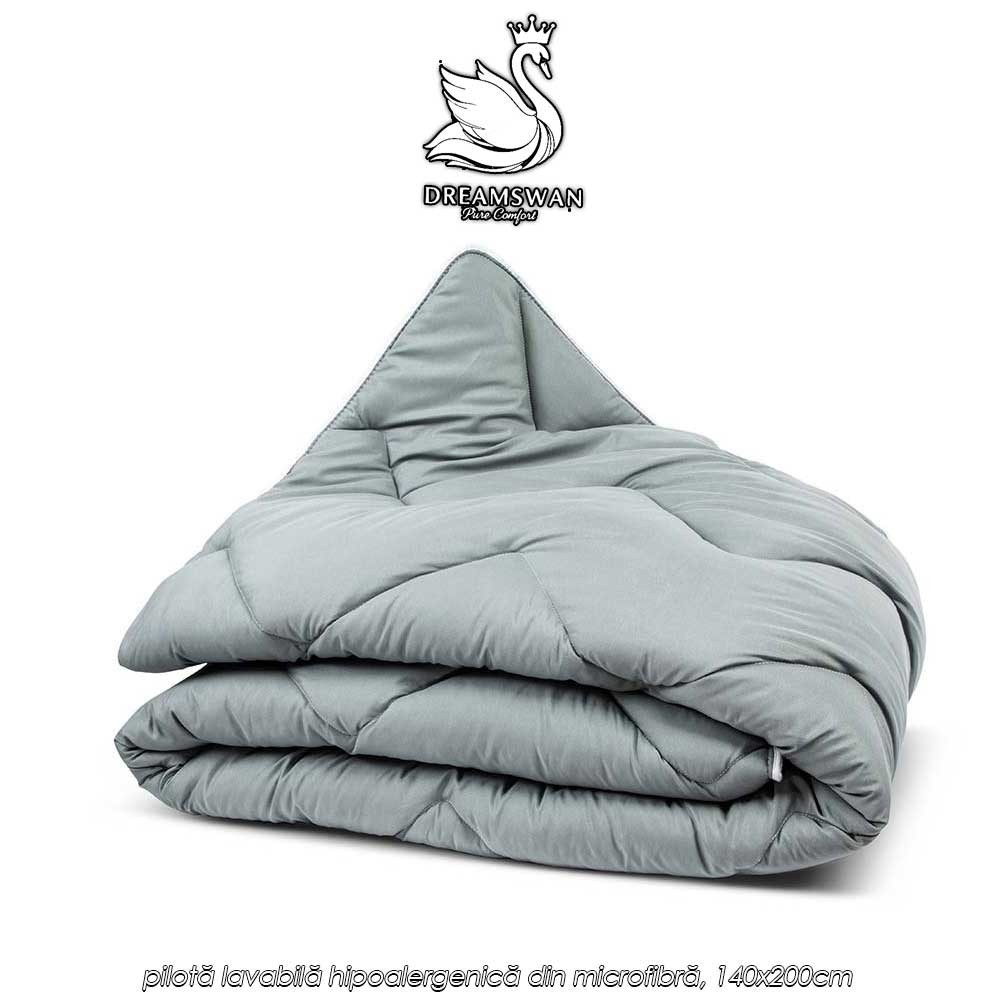Dreamswan Washable Duvet BL140G - pilotă lavabilă hipoalergenică din microfibră, gri, 140x200cm