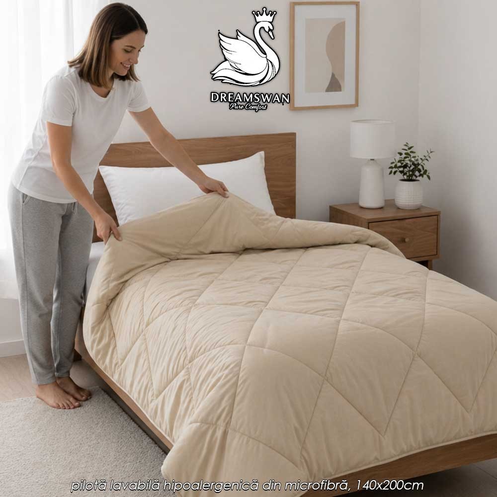 Dreamswan Washable Duvet BL140T - pilotă lavabilă hipoalergenică din microfibră, bej, 140x200cm